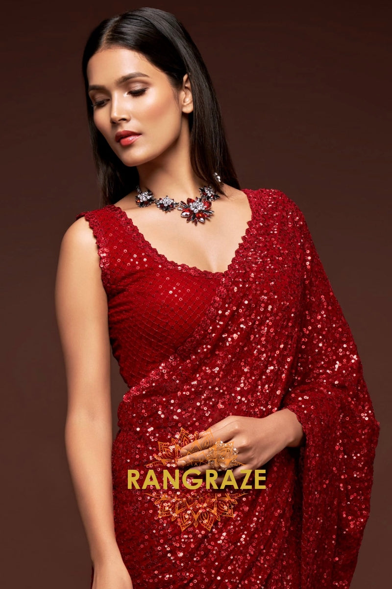 Ruby Glam Premium Georgette Designer Sequin Saree