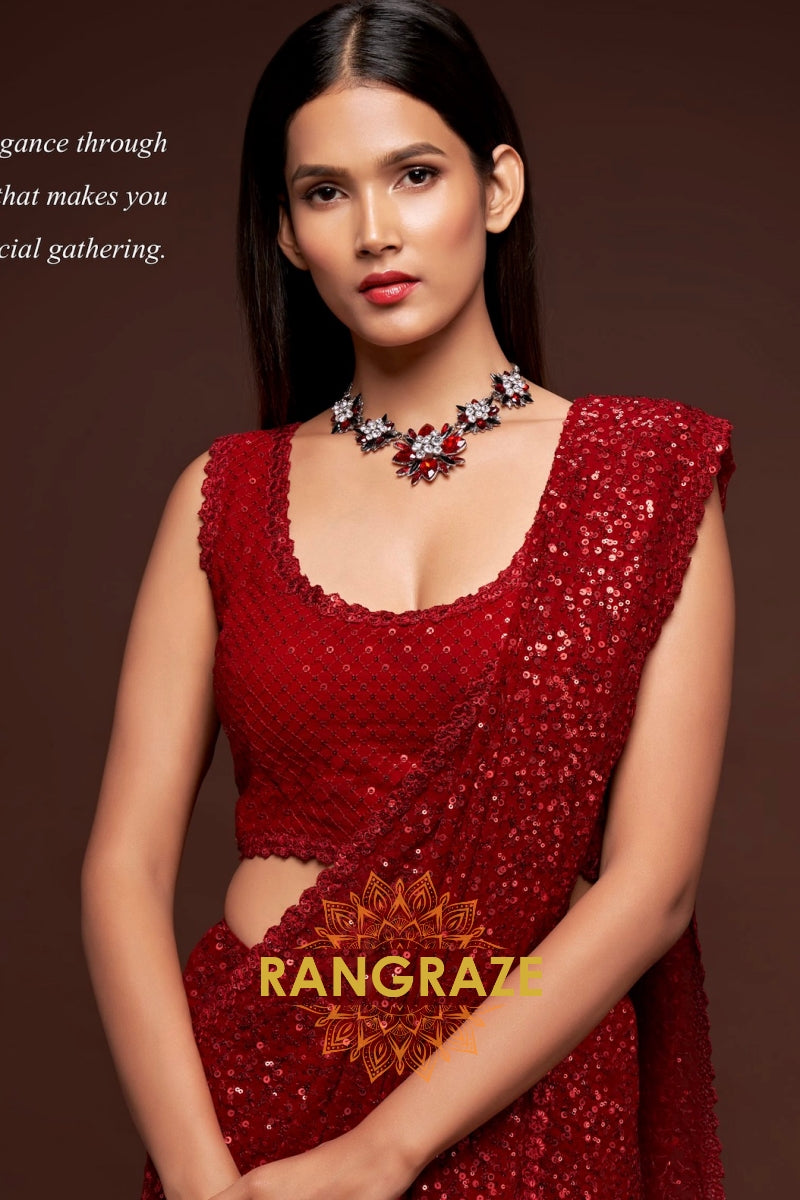 Ruby Glam Premium Georgette Designer Sequin Saree