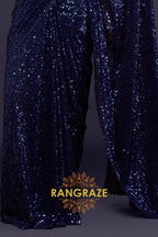 Midnight Blue Premium Georgette Designer Sequin Saree