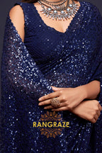 Midnight Blue Premium Georgette Designer Sequin Saree