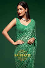 Emerald Green Premium Georgette Designer Sequin Saree