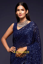 Midnight Blue Premium Georgette Designer Sequin Saree