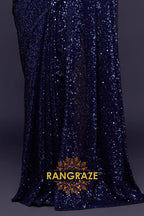 Midnight Blue Premium Georgette Designer Sequin Saree