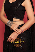 Jet Black Premium Georgette Designer Sequin Saree