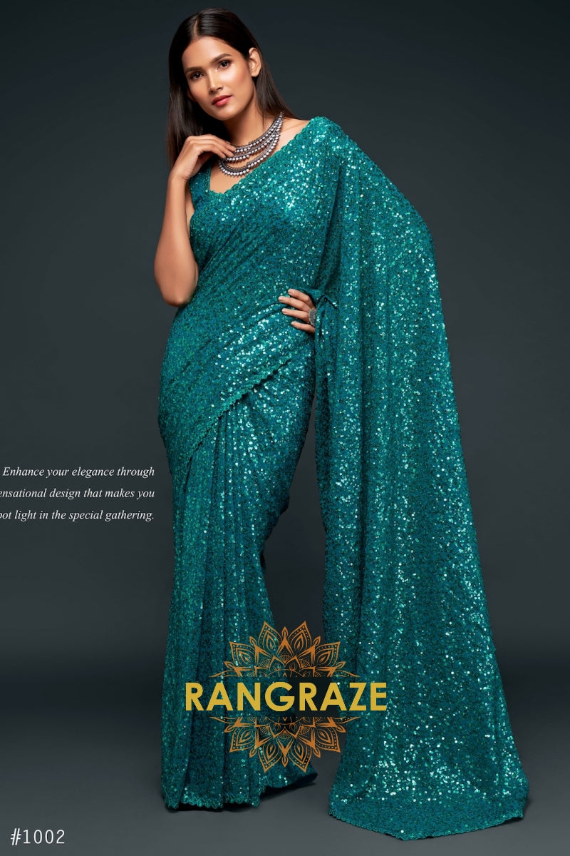 Teal Premium Georgette Designer Sequin Saree
