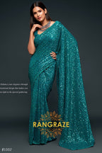 Teal Premium Georgette Designer Sequin Saree