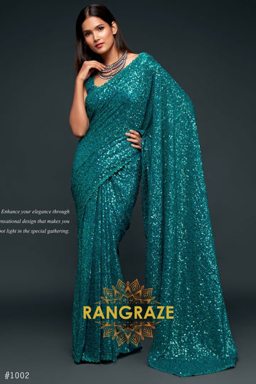 Teal Premium Georgette Designer Sequin Saree
