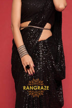 Jet Black Premium Georgette Designer Sequin Saree
