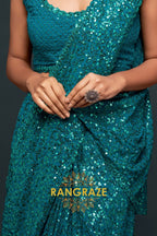 Teal Premium Georgette Designer Sequin Saree