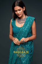 Teal Premium Georgette Designer Sequin Saree