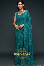 Teal Premium Georgette Designer Sequin Saree