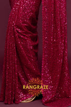 Berry Red Premium Georgette Designer Sequin Saree