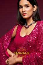 Berry Red Premium Georgette Designer Sequin Saree