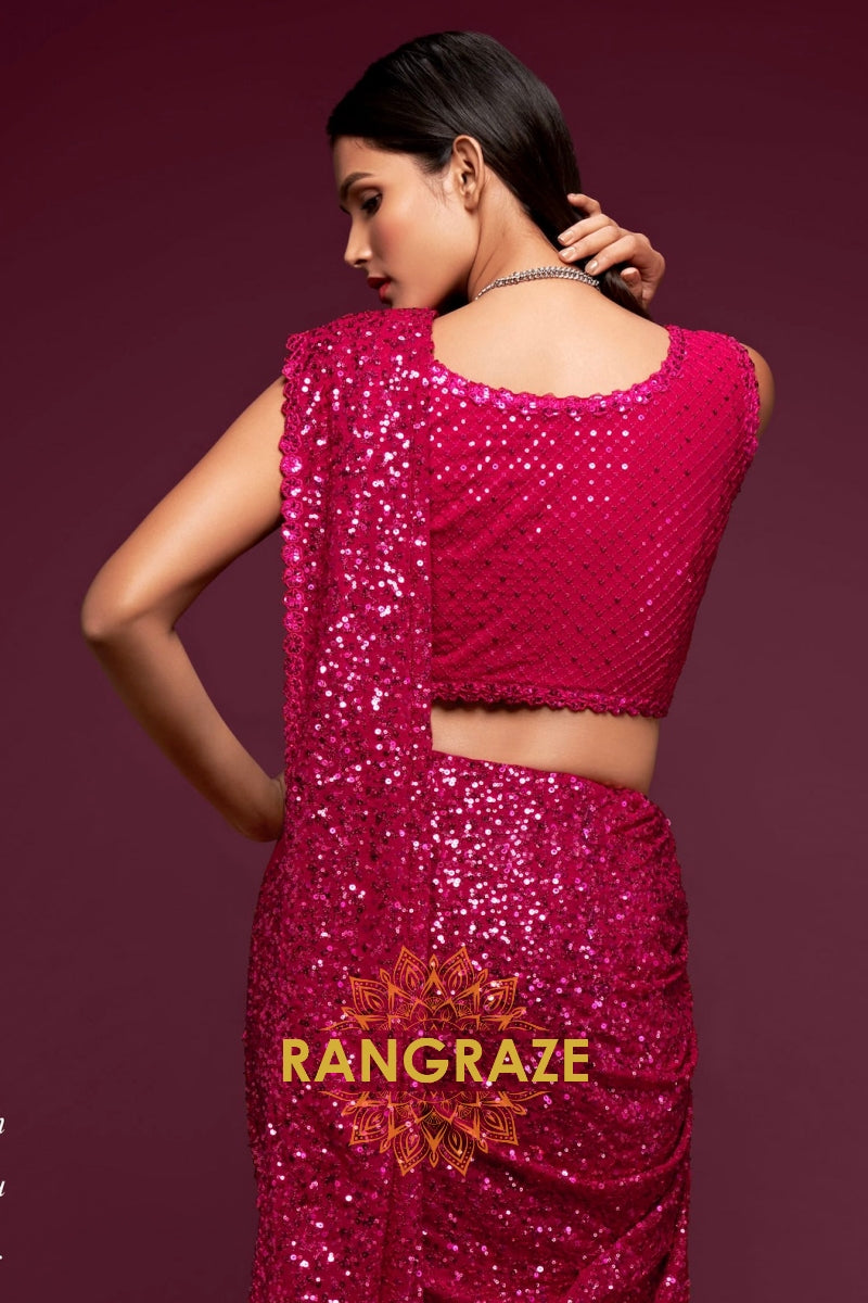 Berry Red Premium Georgette Designer Sequin Saree