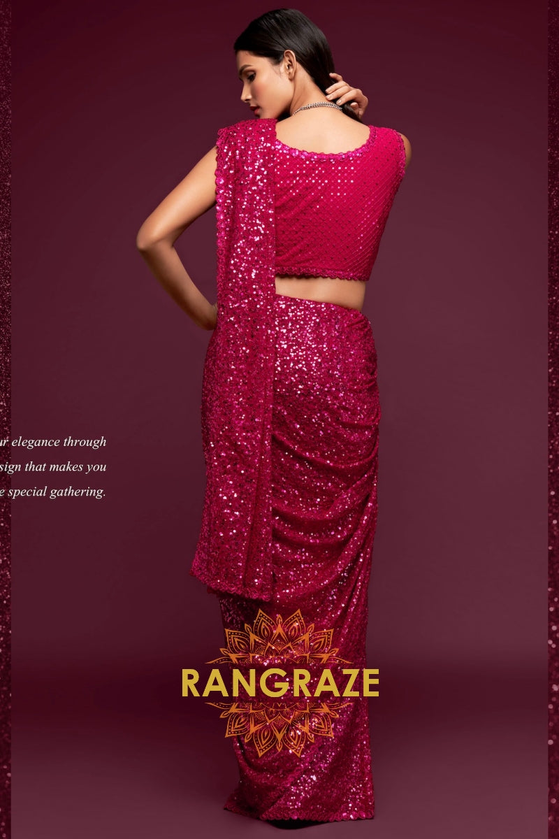 Berry Red Premium Georgette Designer Sequin Saree