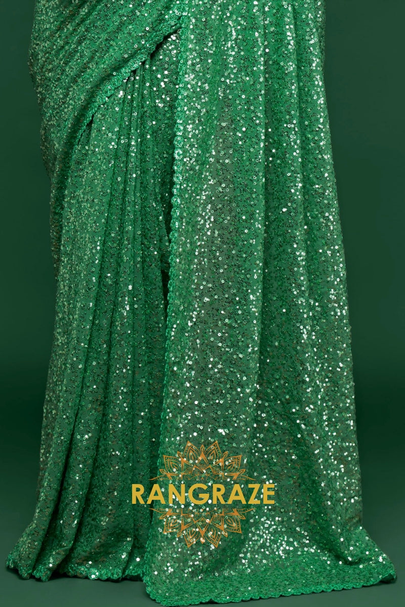 Emerald Green Premium Georgette Designer Sequin Saree