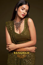 Olive Gold Premium Georgette Designer Sequin Saree