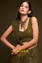 Olive Gold Premium Georgette Designer Sequin Saree