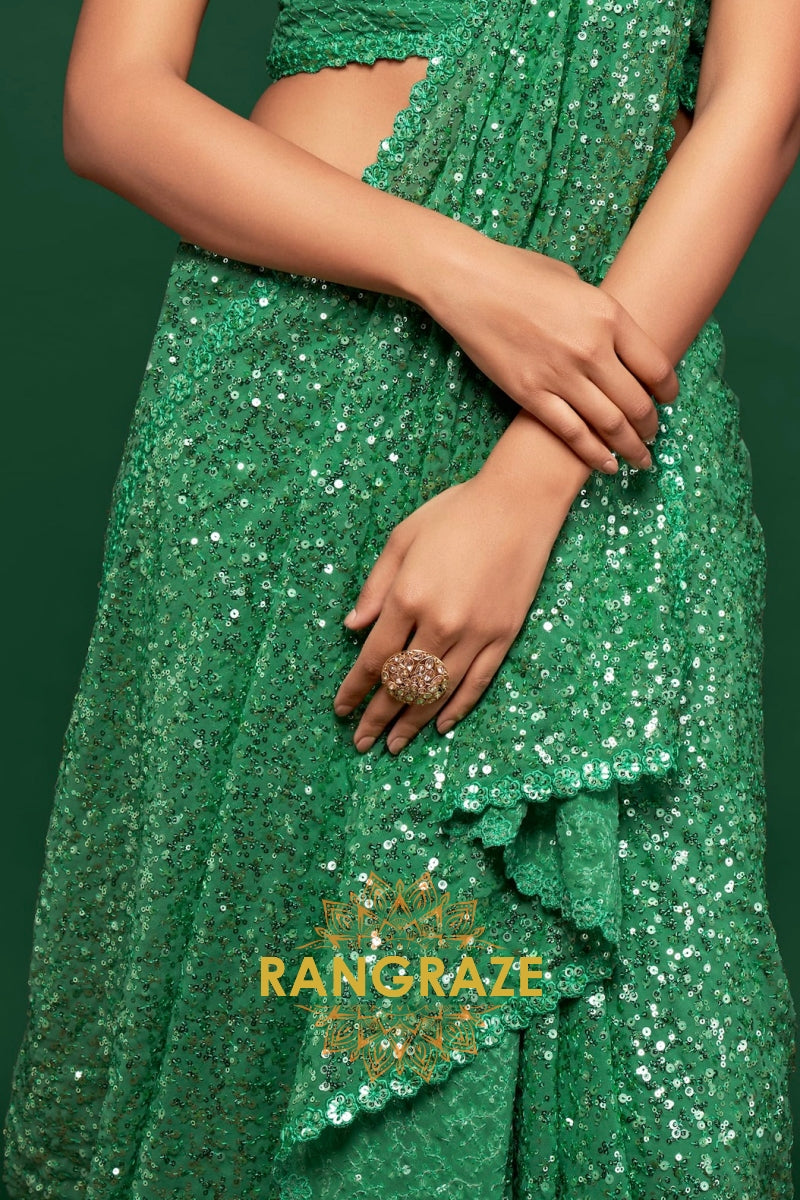 Emerald Green Premium Georgette Designer Sequin Saree
