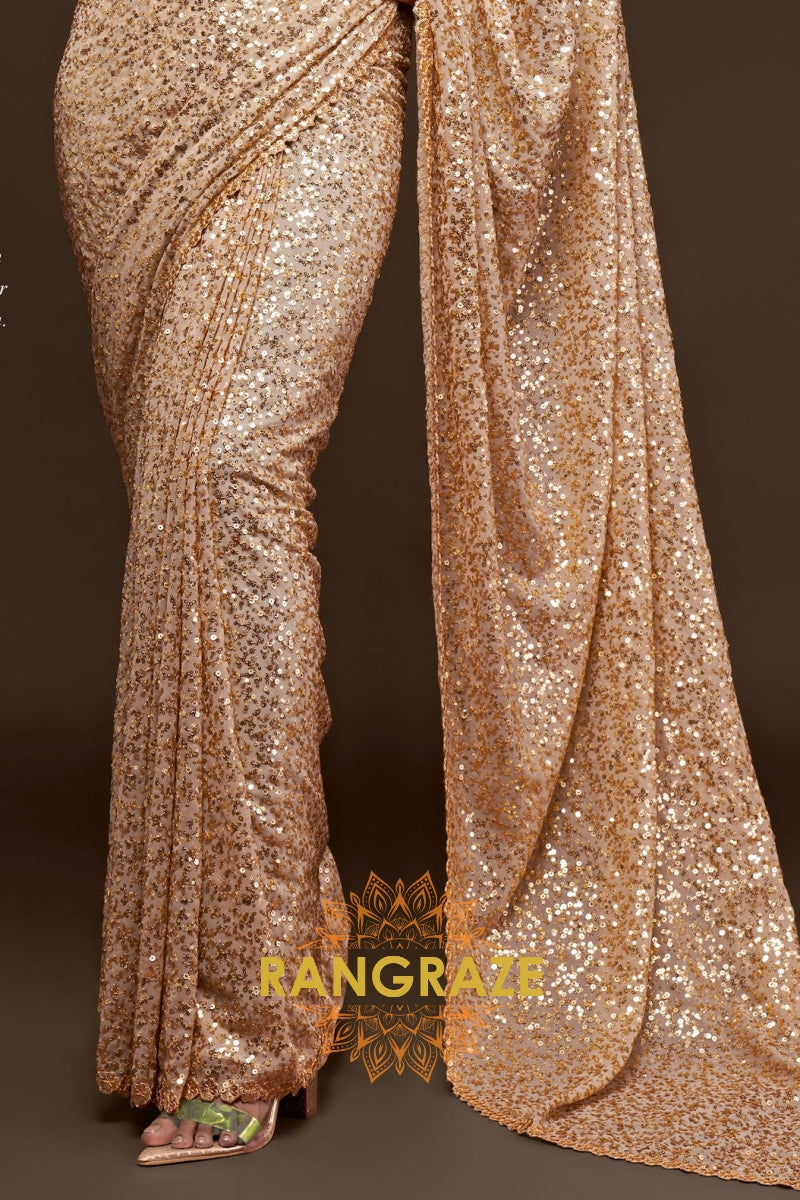 Champagne Gold Premium Georgette Designer Sequin Saree