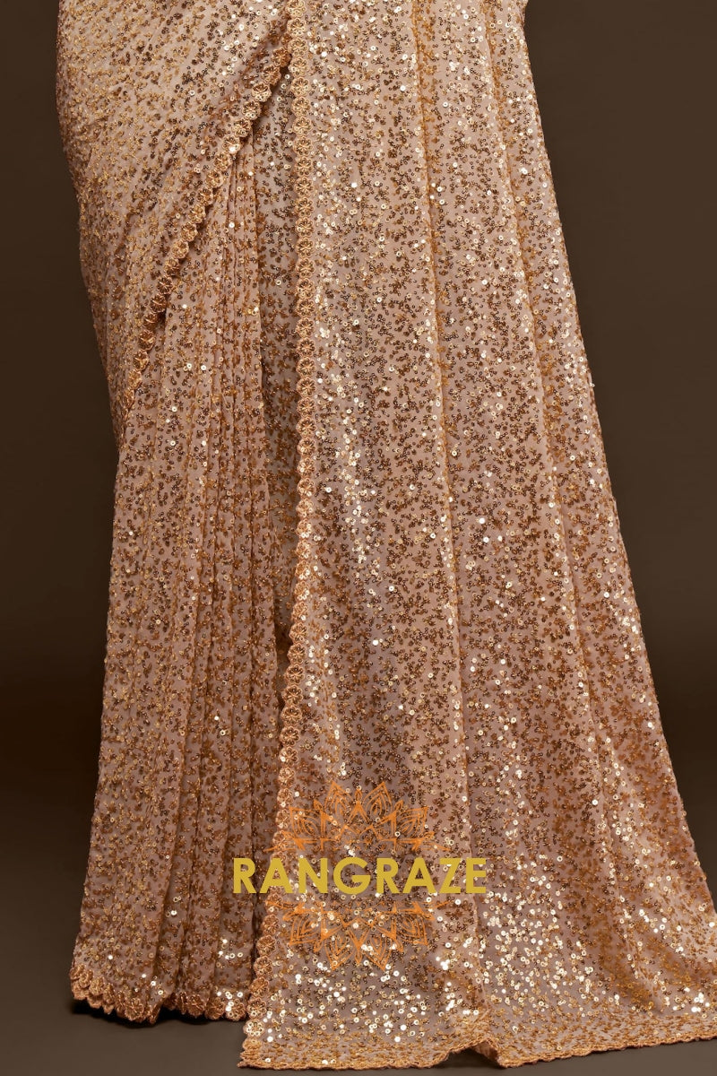 Champagne Gold Premium Georgette Designer Sequin Saree