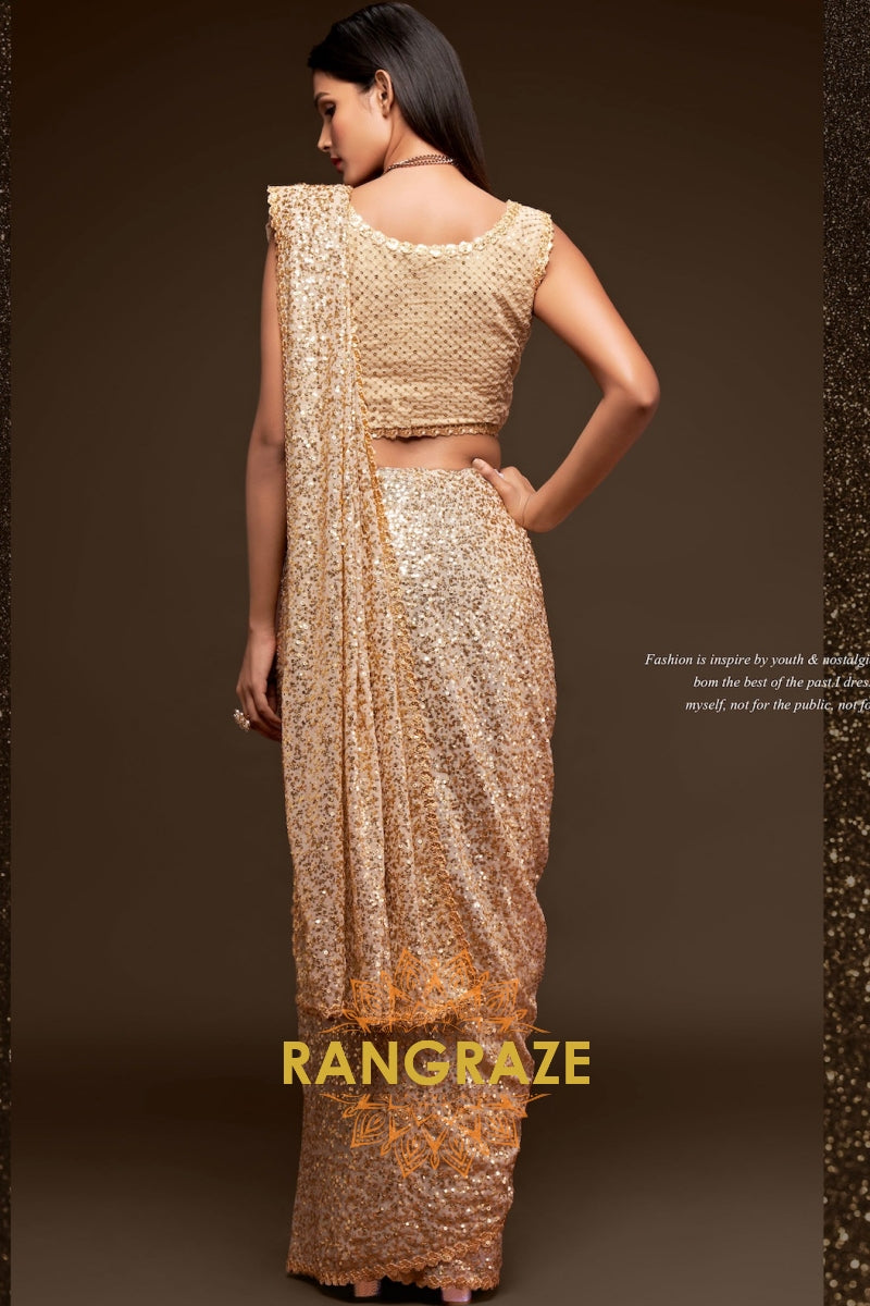 Champagne Gold Premium Georgette Designer Sequin Saree