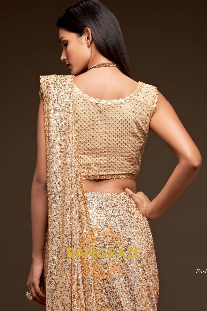 Champagne Gold Premium Georgette Designer Sequin Saree