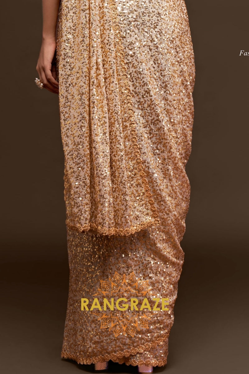 Champagne Gold Premium Georgette Designer Sequin Saree