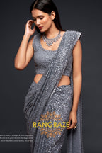 Silver Mist Premium Georgette Designer Sequin Saree