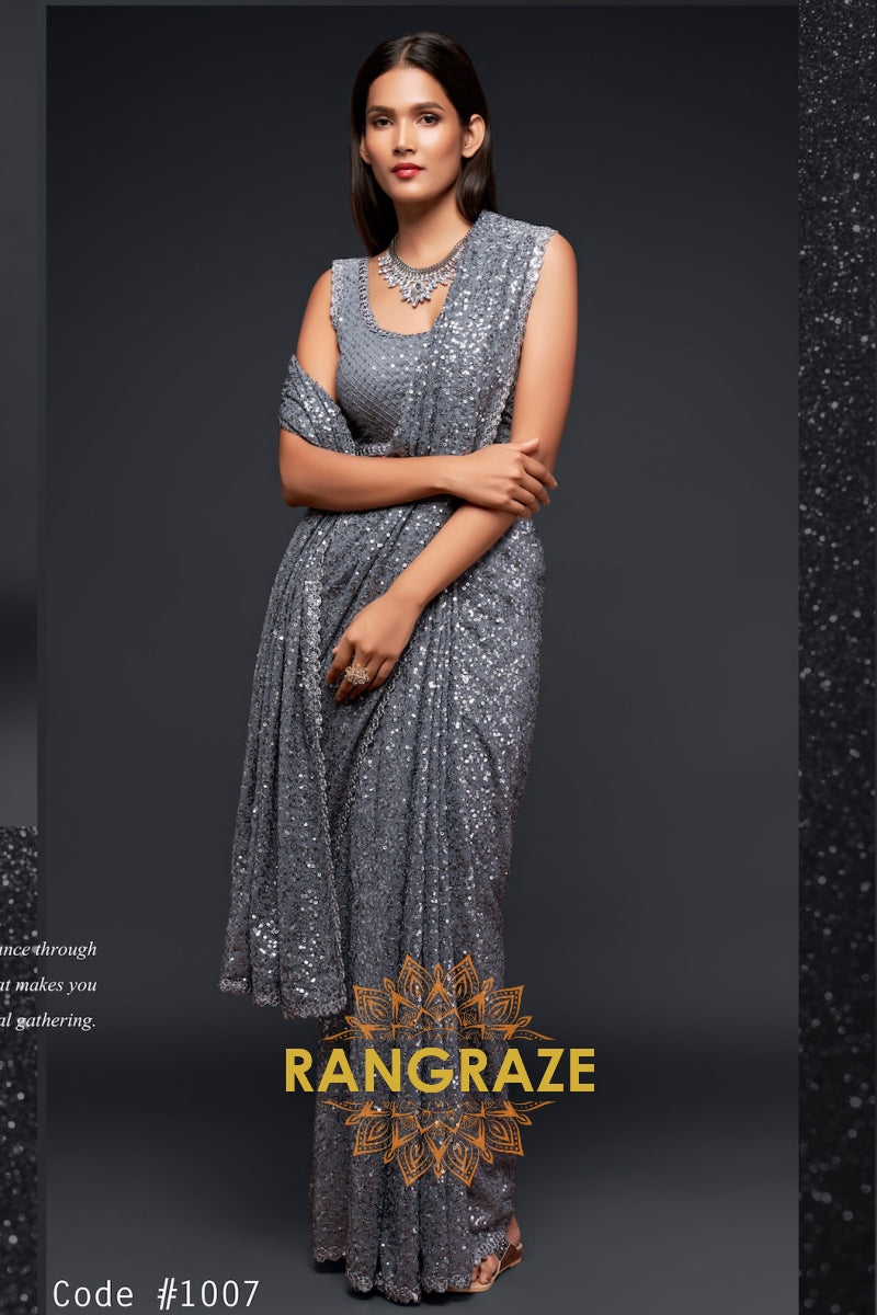 Silver Mist Premium Georgette Designer Sequin Saree