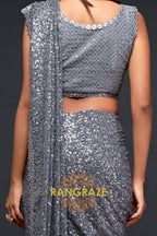 Silver Mist Premium Georgette Designer Sequin Saree