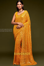 Sunlit Gold Premium Georgette Designer Sequin Saree