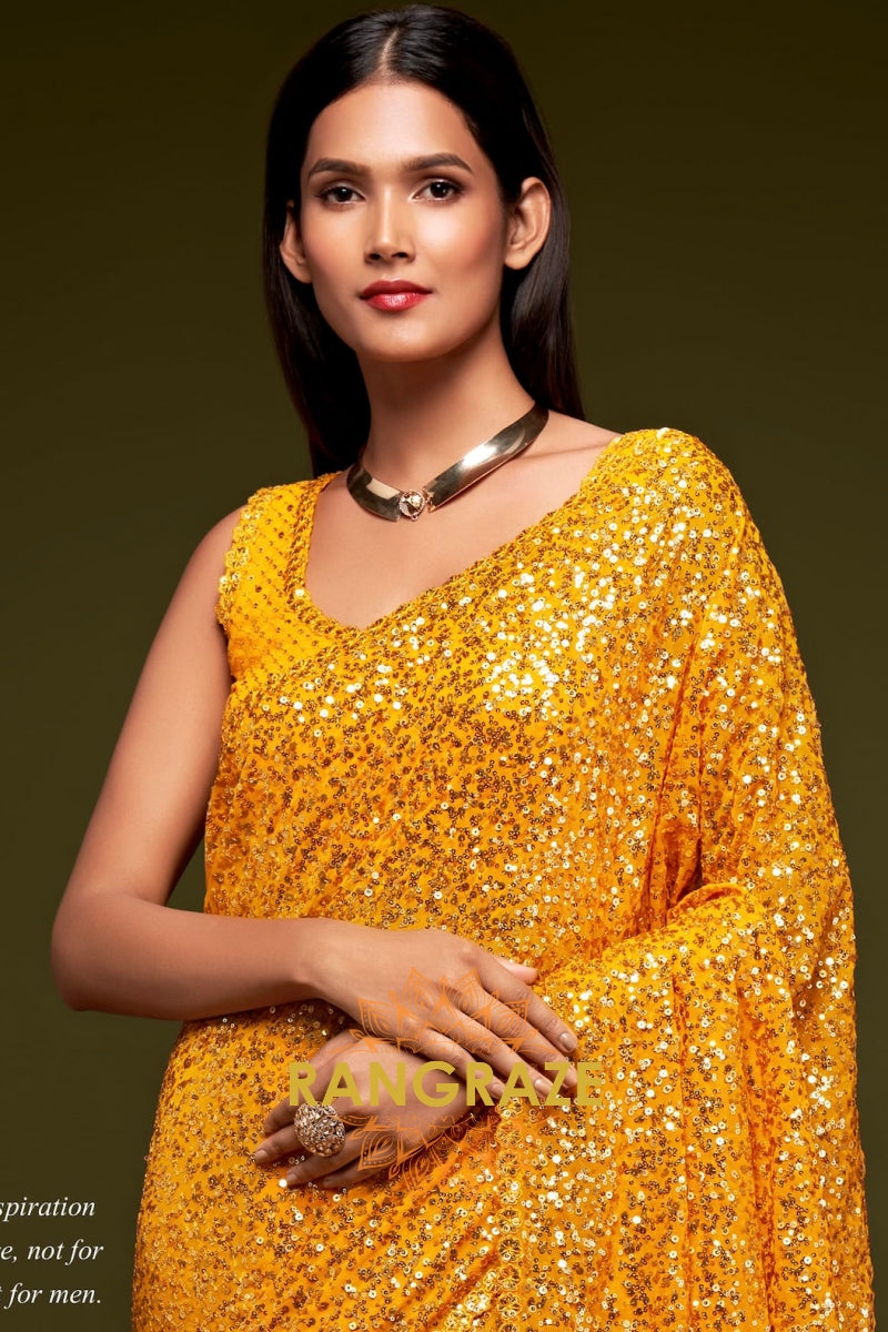 Sunlit Gold Premium Georgette Designer Sequin Saree