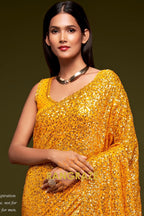 Sunlit Gold Premium Georgette Designer Sequin Saree