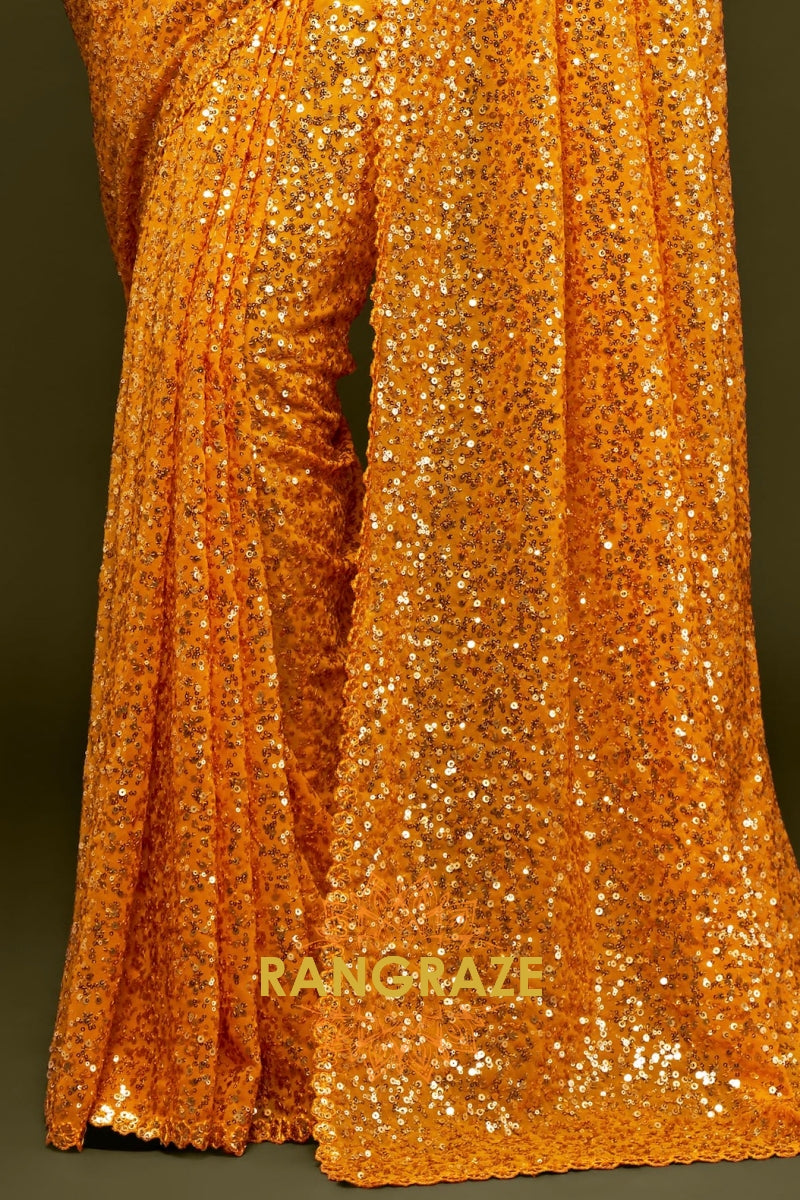 Sunlit Gold Premium Georgette Designer Sequin Saree