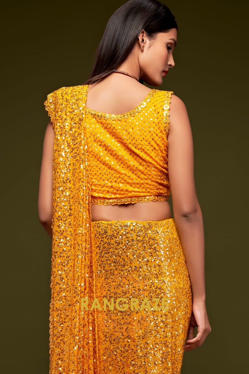 Sunlit Gold Premium Georgette Designer Sequin Saree