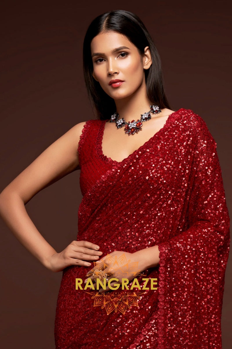 Ruby Glam Premium Georgette Designer Sequin Saree