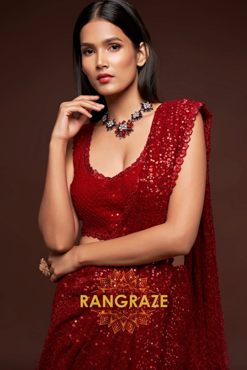 Ruby Glam Premium Georgette Designer Sequin Saree