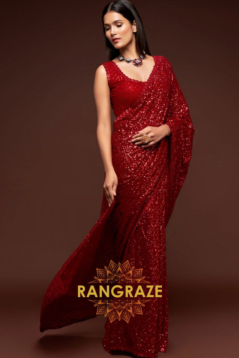Ruby Glam Premium Georgette Designer Sequin Saree