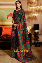 Elegant Black Woven Jamewar Kashmiri Silk Saree