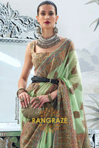 Majestic Parrot Green Woven Kashmiri Jamewar Modal Silk Saree
