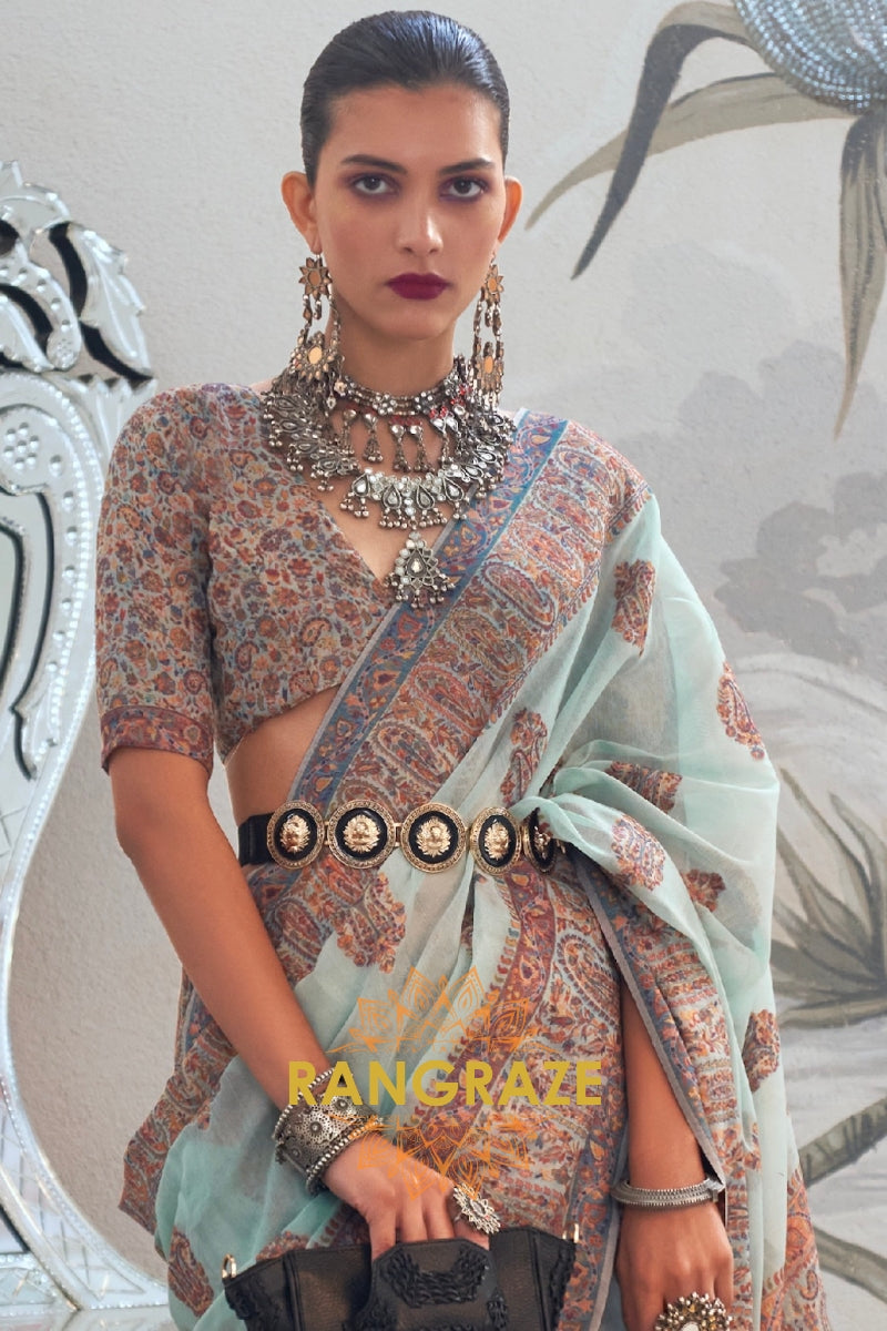 Majestic Sea Green Woven Kashmiri Jamewar Modal Silk Saree