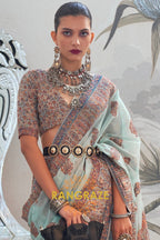 Majestic Sea Green Woven Kashmiri Jamewar Modal Silk Saree