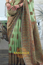 Majestic Parrot Green Woven Kashmiri Jamewar Modal Silk Saree