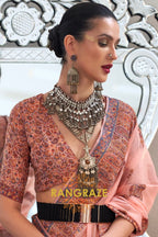 Majestic Peach Pink Woven Kashmiri Jamewar Modal Silk Saree