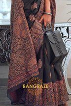 Majestic Jet Black Woven Kashmiri Jamewar Modal Silk Saree