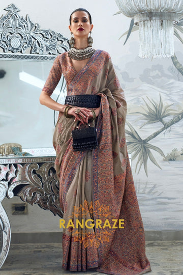 Majestic Steel Grey Woven Kashmiri Jamewar Modal Silk Saree