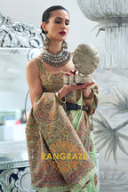 Majestic Parrot Green Woven Kashmiri Jamewar Modal Silk Saree