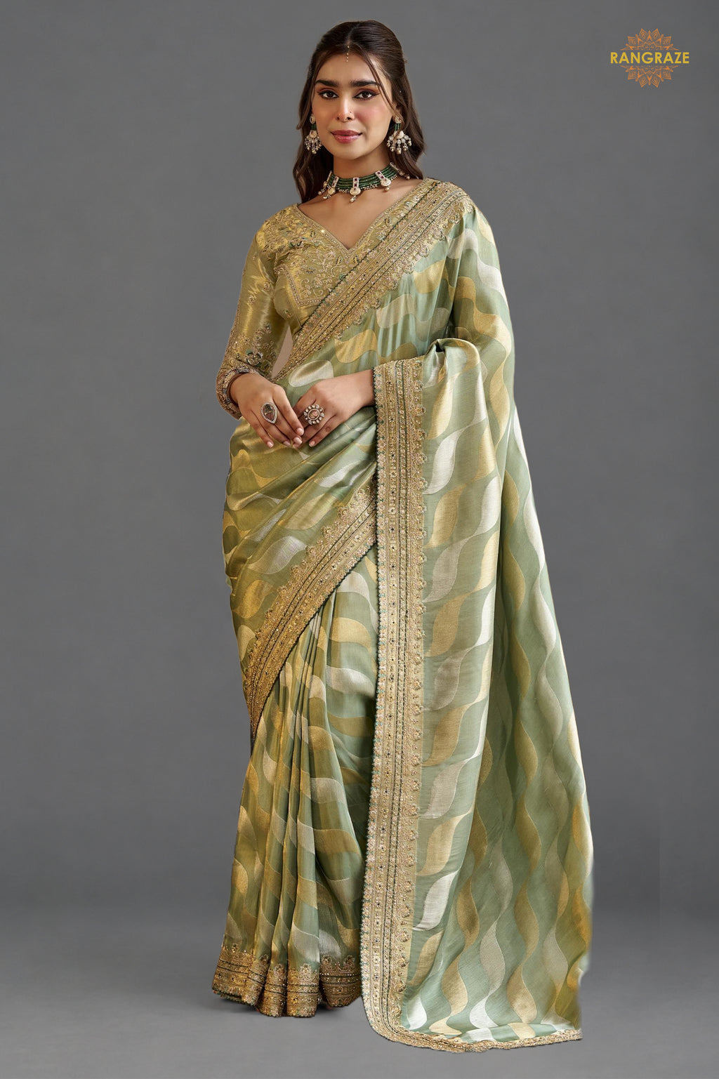 Pastel Green Embroidred Fancy Silk Saree