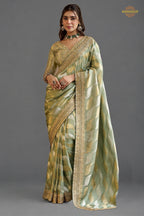 Pastel Green Embroidred Fancy Silk Saree